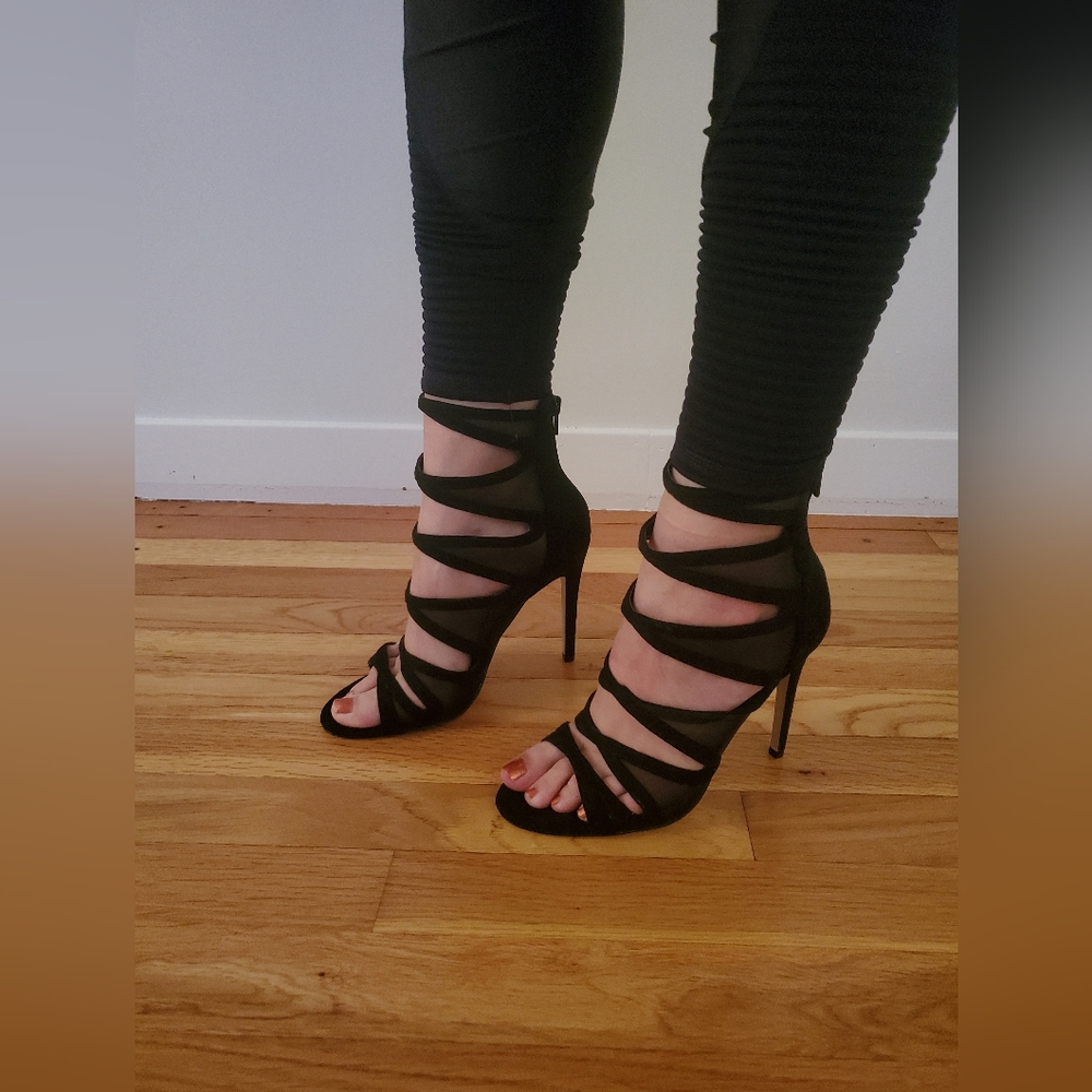 ALDO coppolino gladiator black mesh high heels
